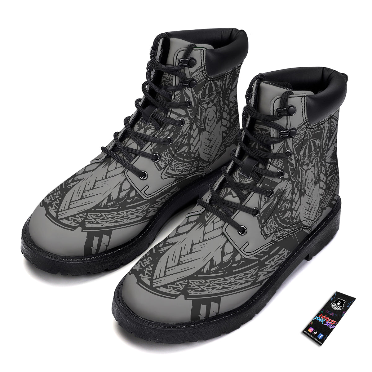 God Odin Grey Color Print Boots-grizzshop