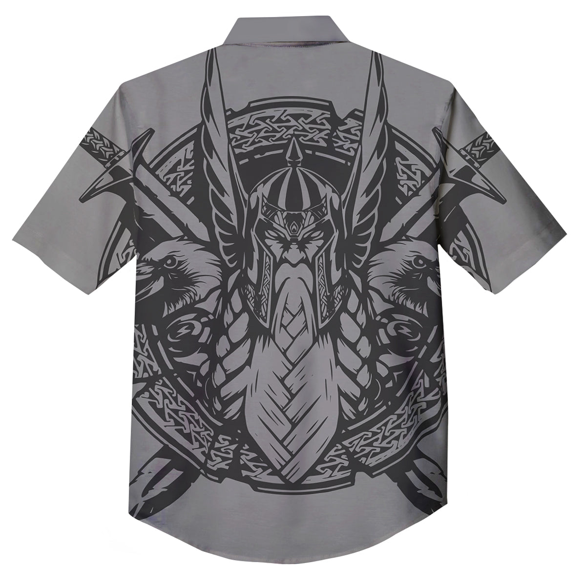 God Odin Grey Color Print Button Up Shirt-grizzshop