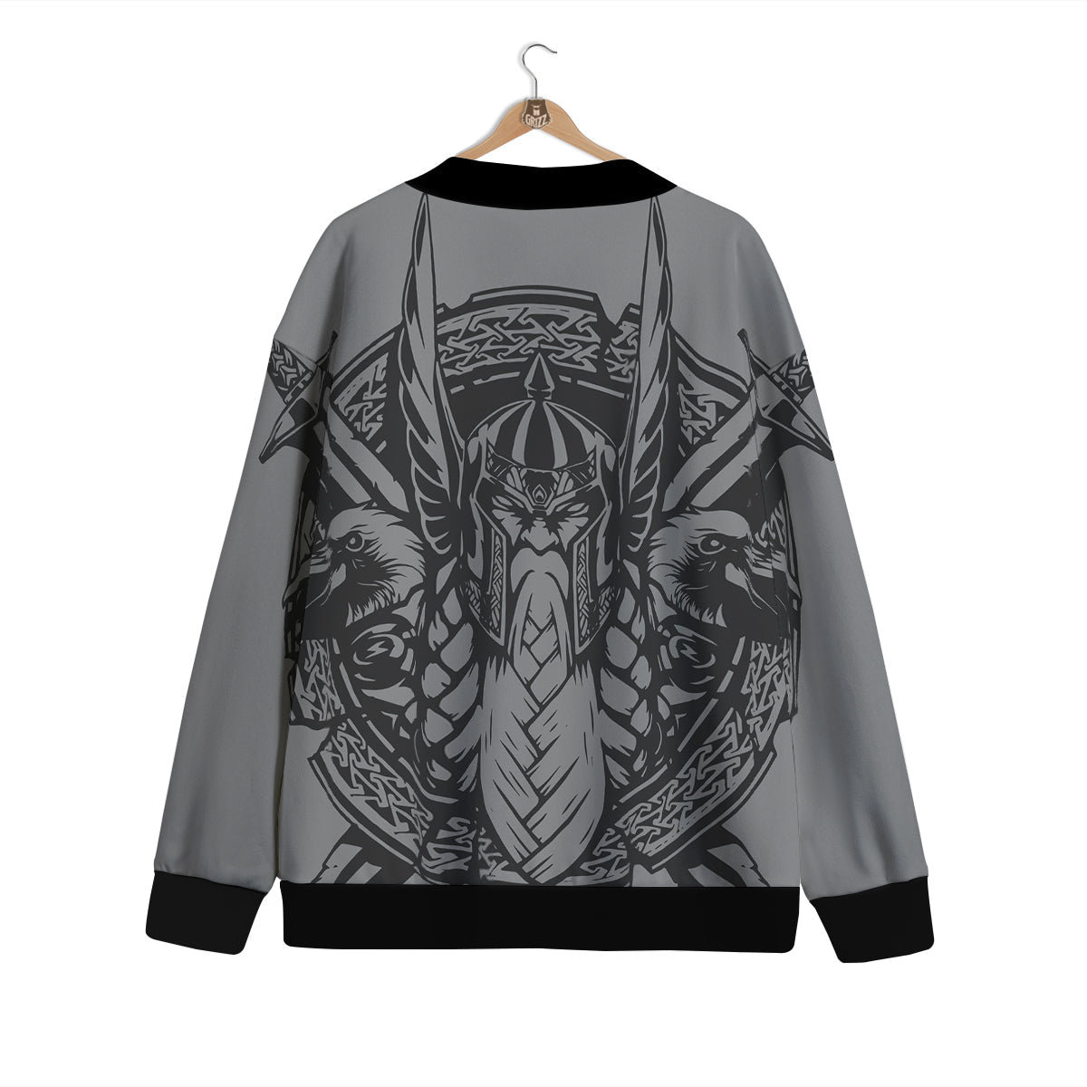 God Odin Grey Color Print Cardigan-grizzshop