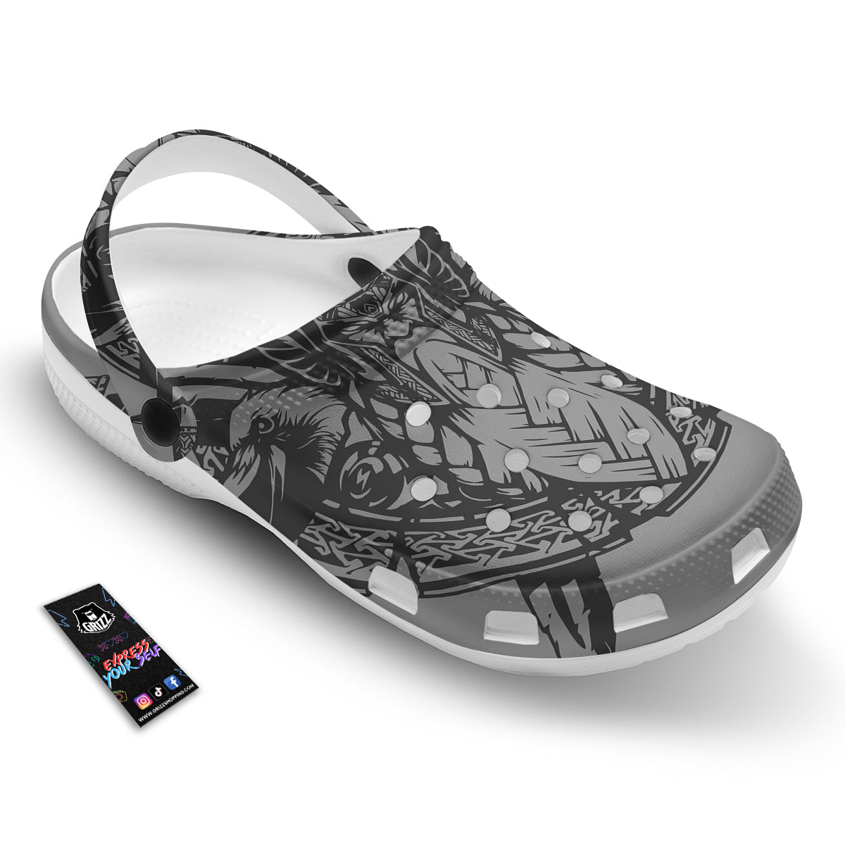 God Odin Grey Color Print Clog-grizzshop