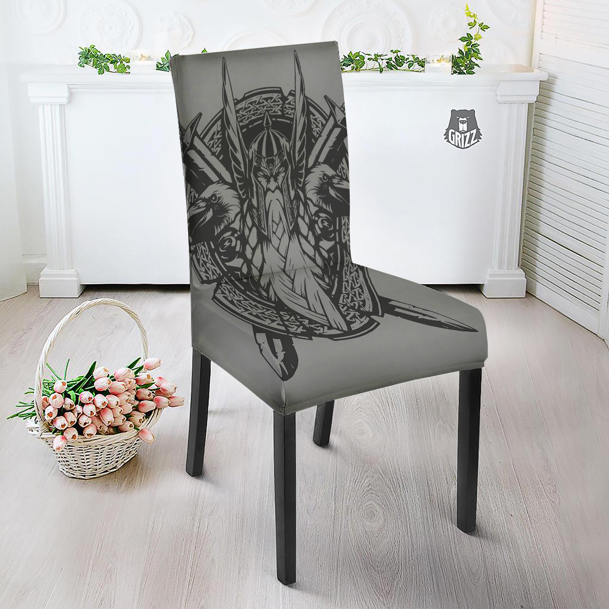 God Odin Grey Color Print Dining Chair Slipcover-grizzshop
