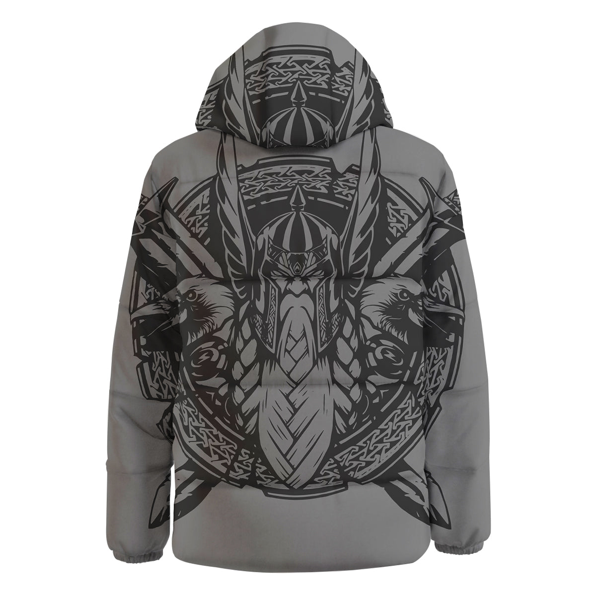 God Odin Grey Color Print Down Jacket-grizzshop