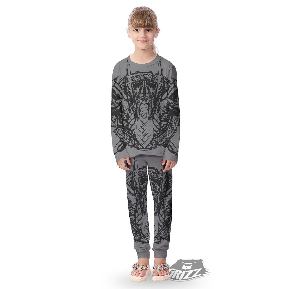 God Odin Grey Color Print Kid's Pajamas-grizzshop