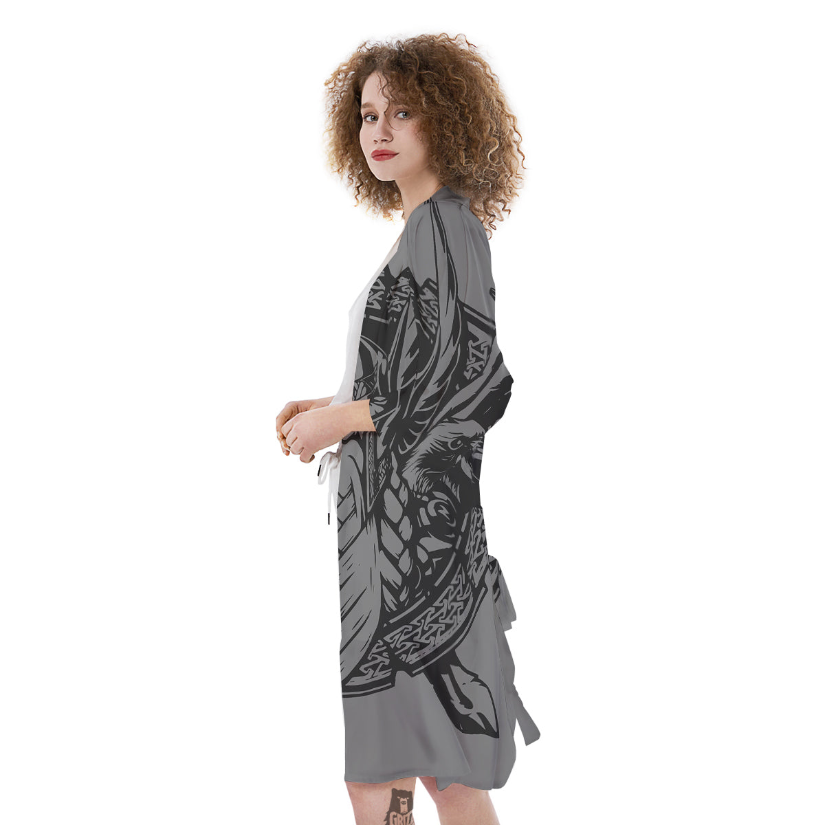 God Odin Grey Color Print Kimono-grizzshop