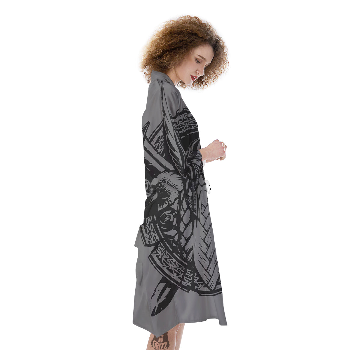 God Odin Grey Color Print Kimono-grizzshop
