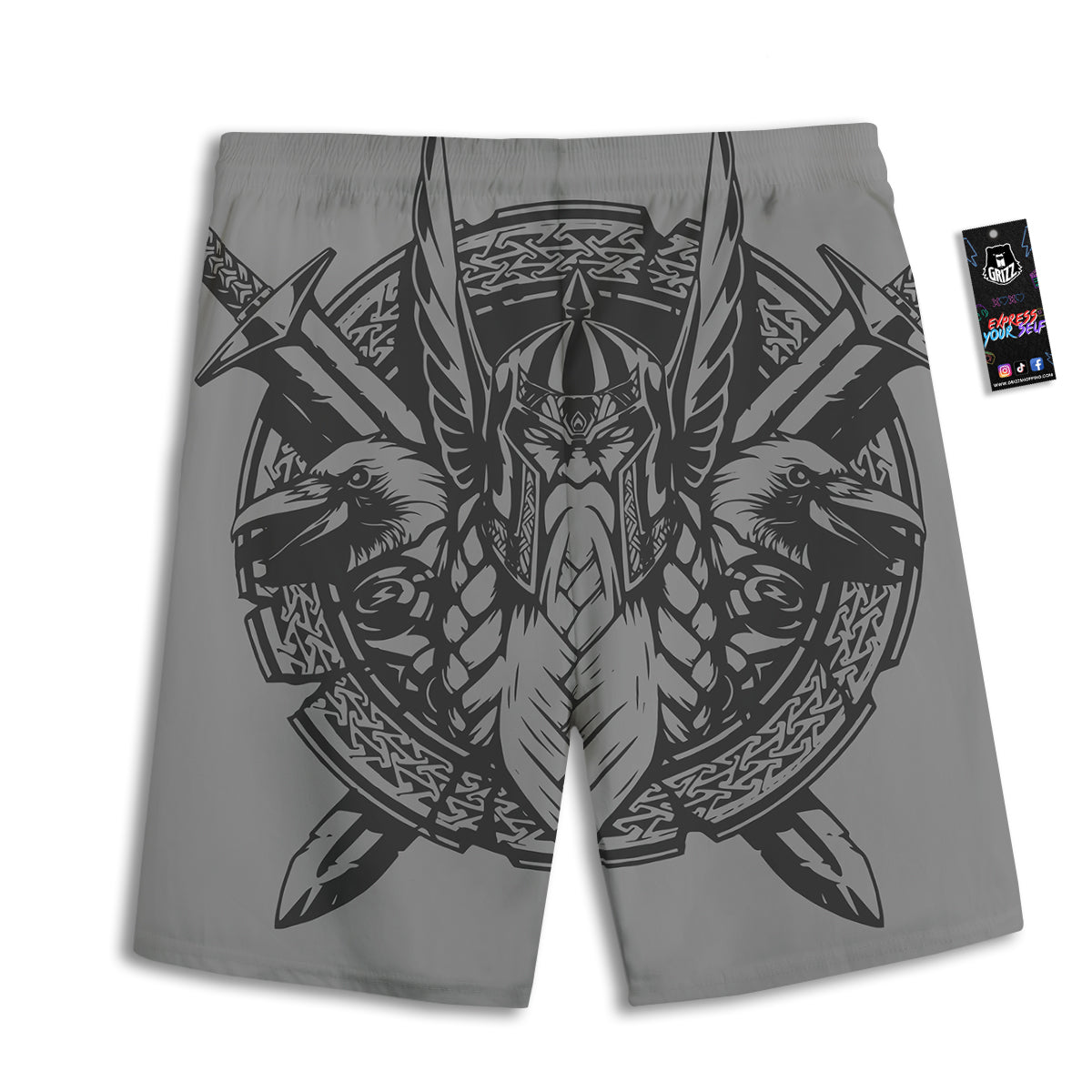 God Odin Grey Color Print Men's Athletic Shorts