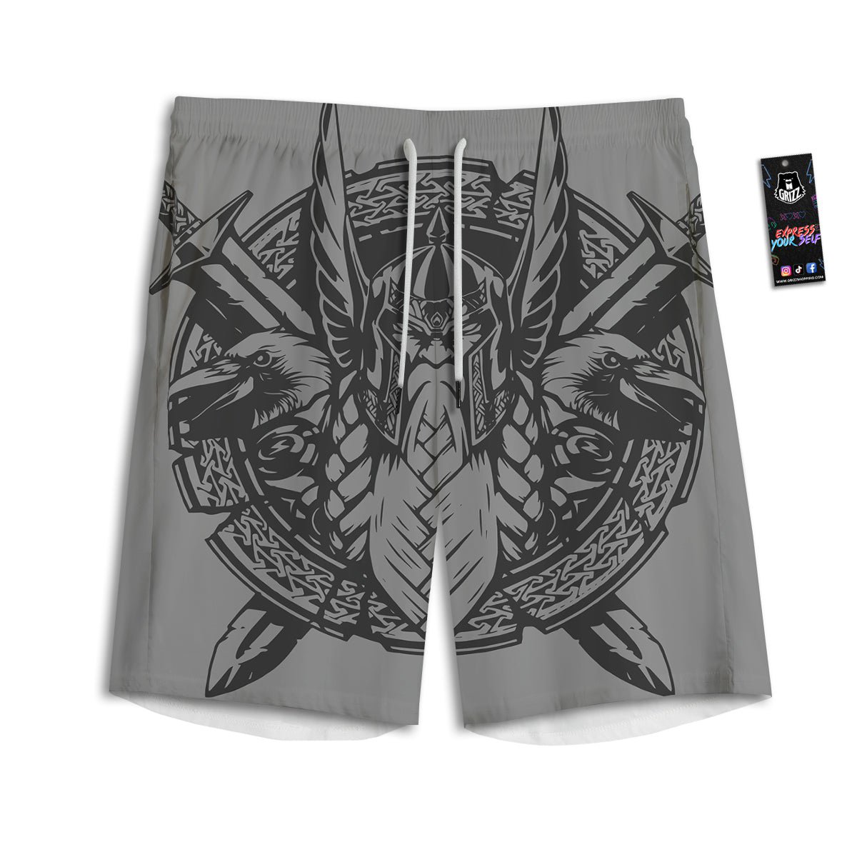 God Odin Grey Color Print Men's Athletic Shorts