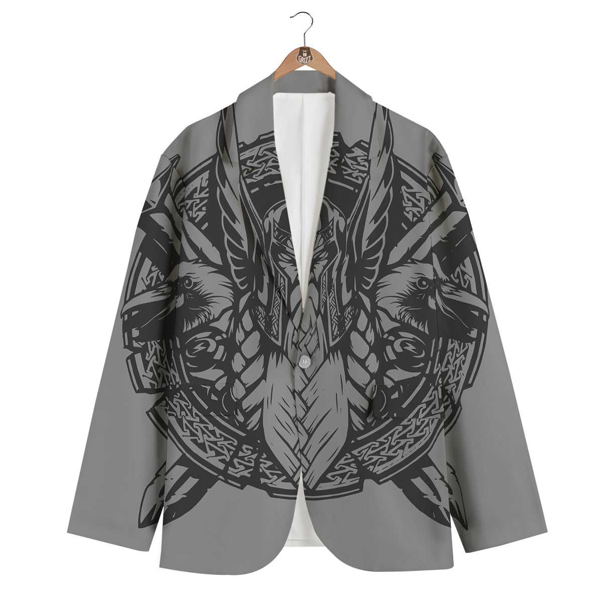 God Odin Grey Color Print Men's Blazer-grizzshop