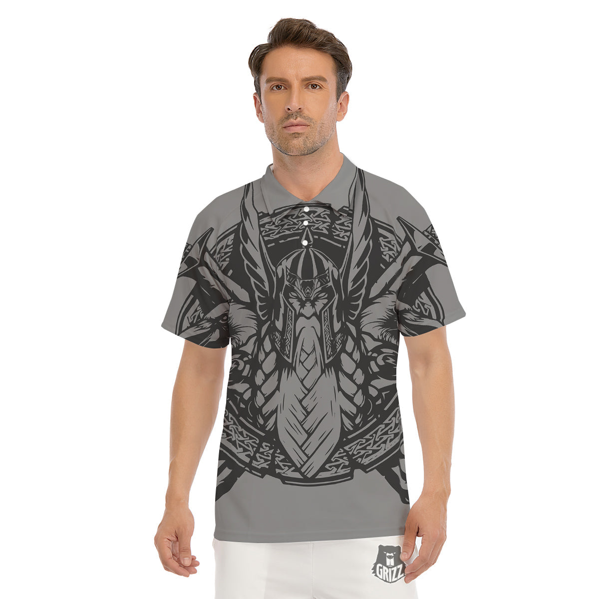 God Odin Grey Color Print Men's Golf Shirts-grizzshop