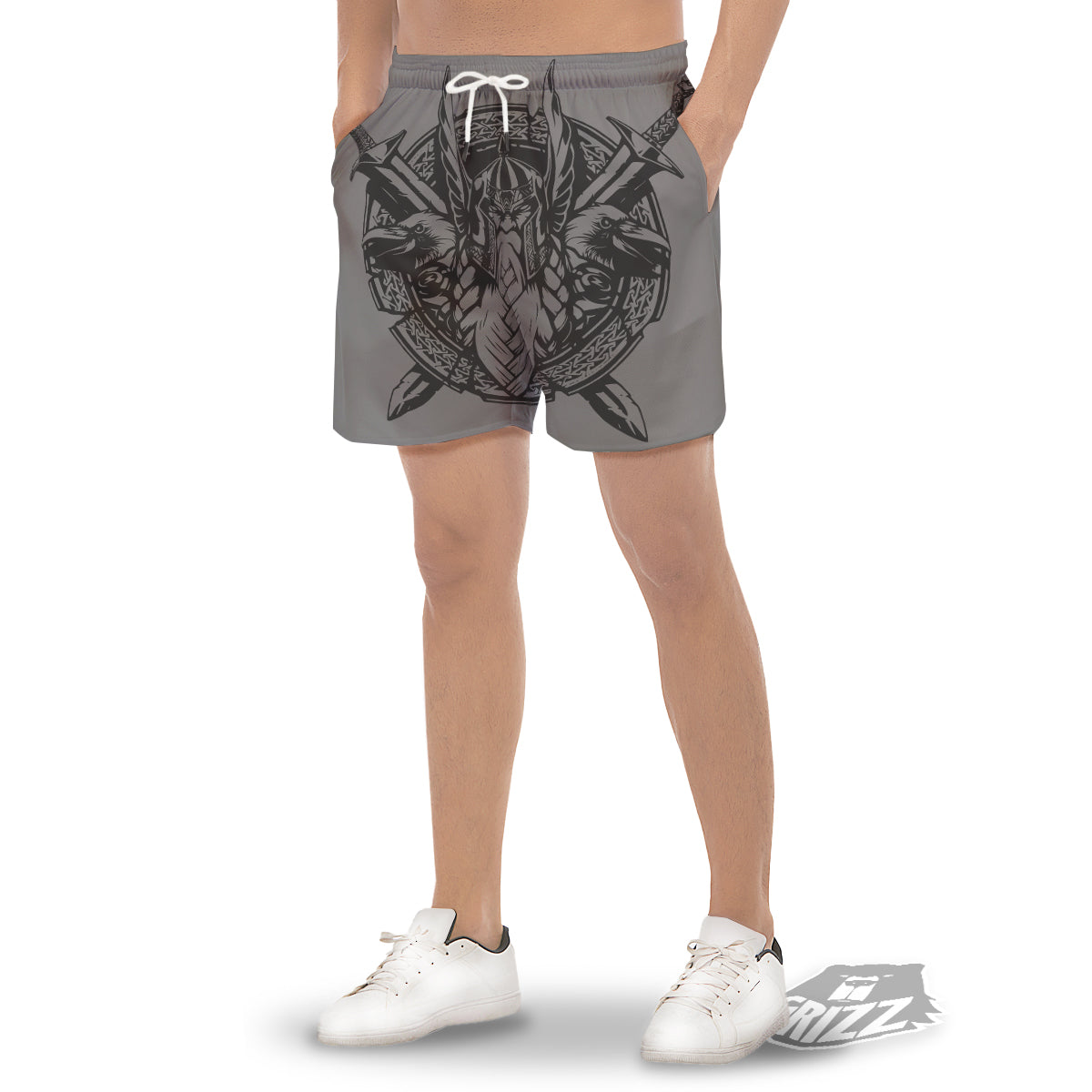 God Odin Grey Color Print Men's Gym Shorts-grizzshop