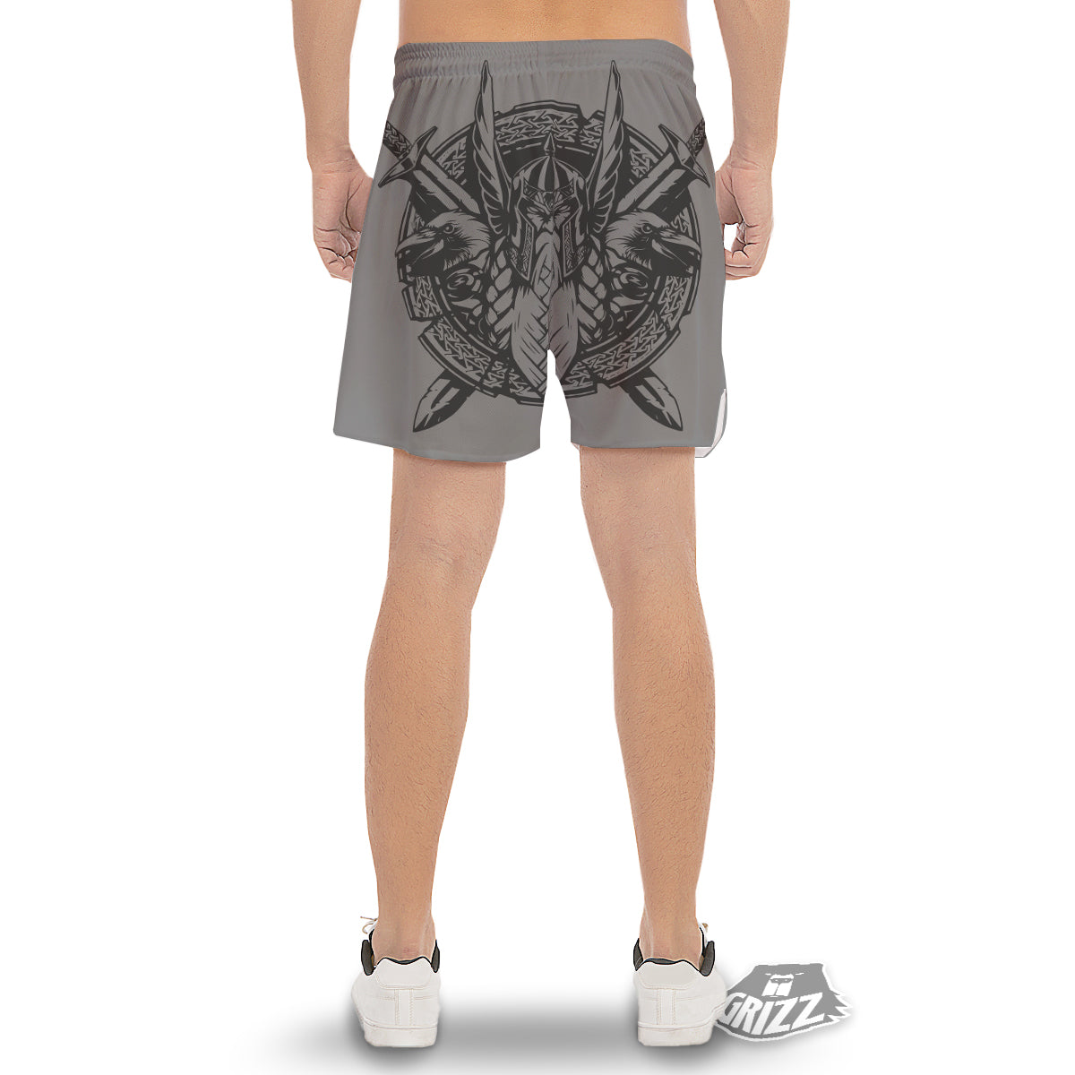God Odin Grey Color Print Men's Gym Shorts-grizzshop