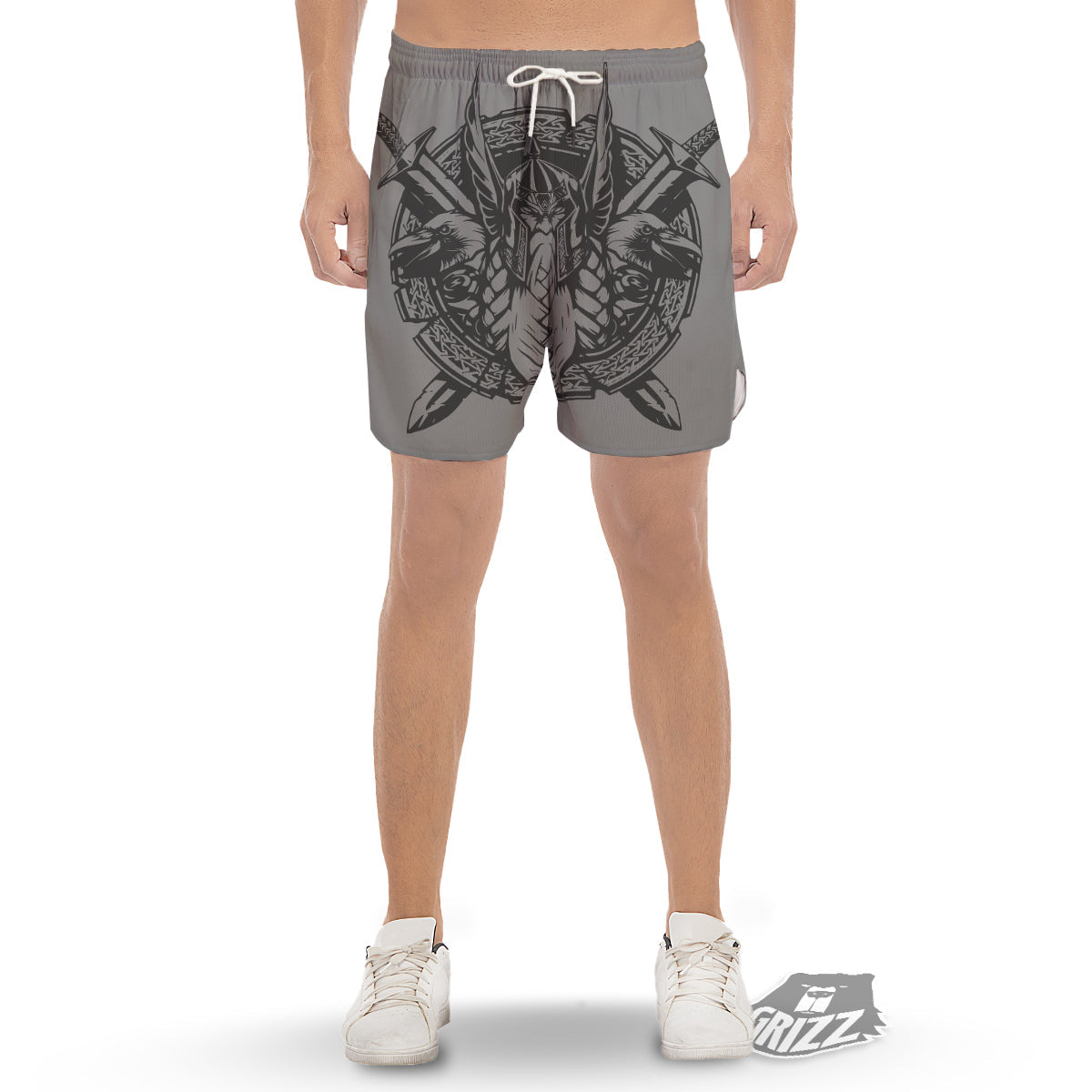 God Odin Grey Color Print Men's Gym Shorts-grizzshop