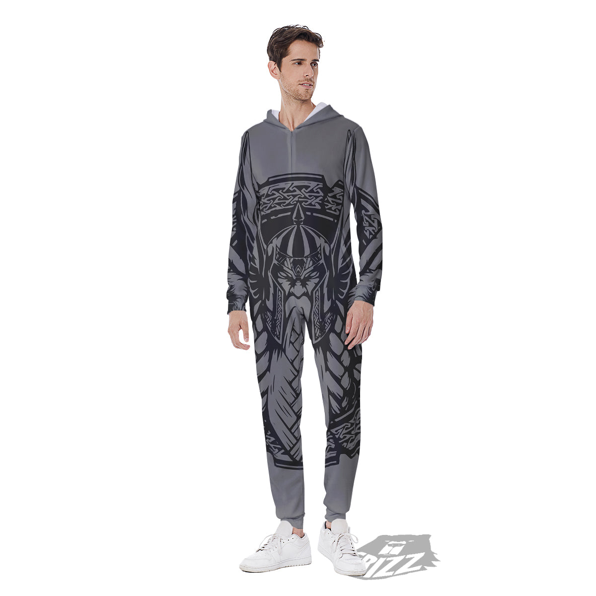God Odin Grey Color Print Men's Jumpsuit-grizzshop