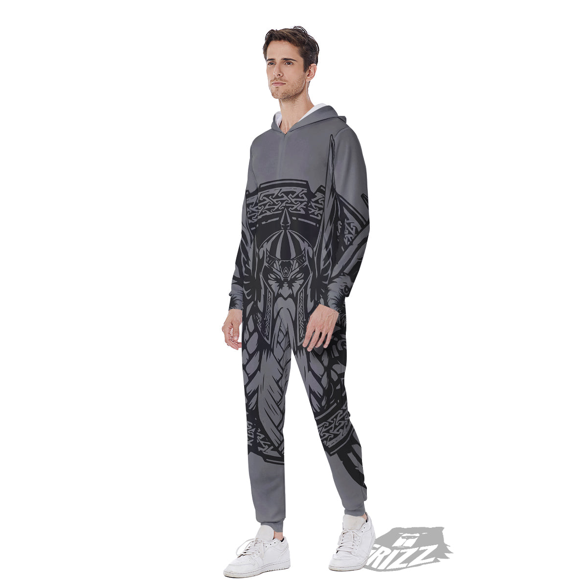 God Odin Grey Color Print Men's Jumpsuit-grizzshop