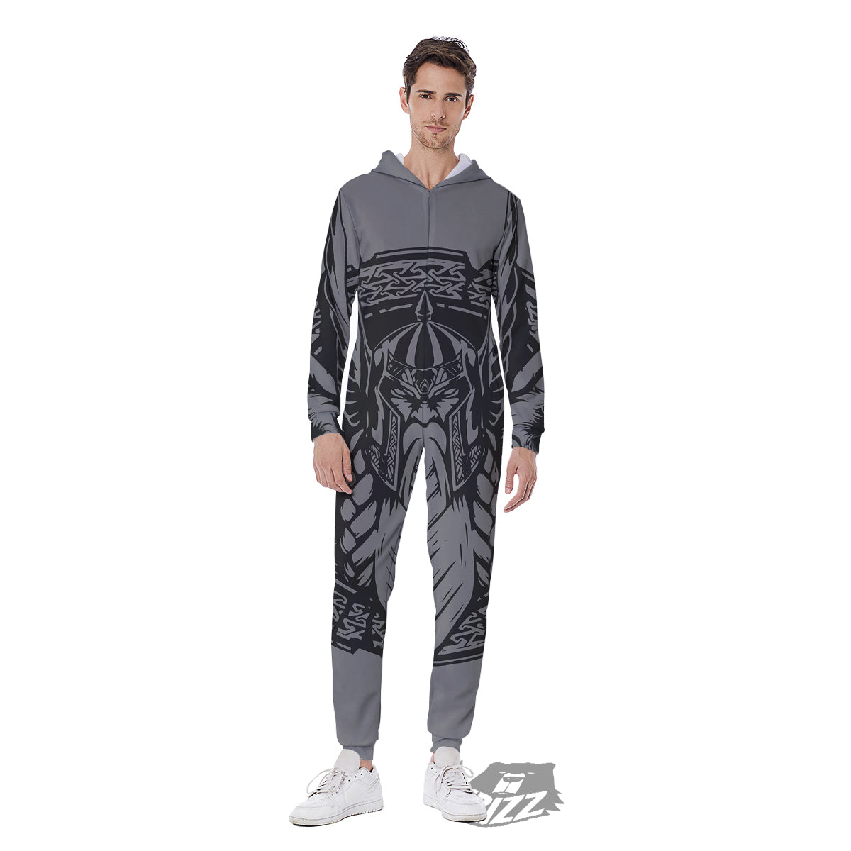 God Odin Grey Color Print Men's Jumpsuit-grizzshop