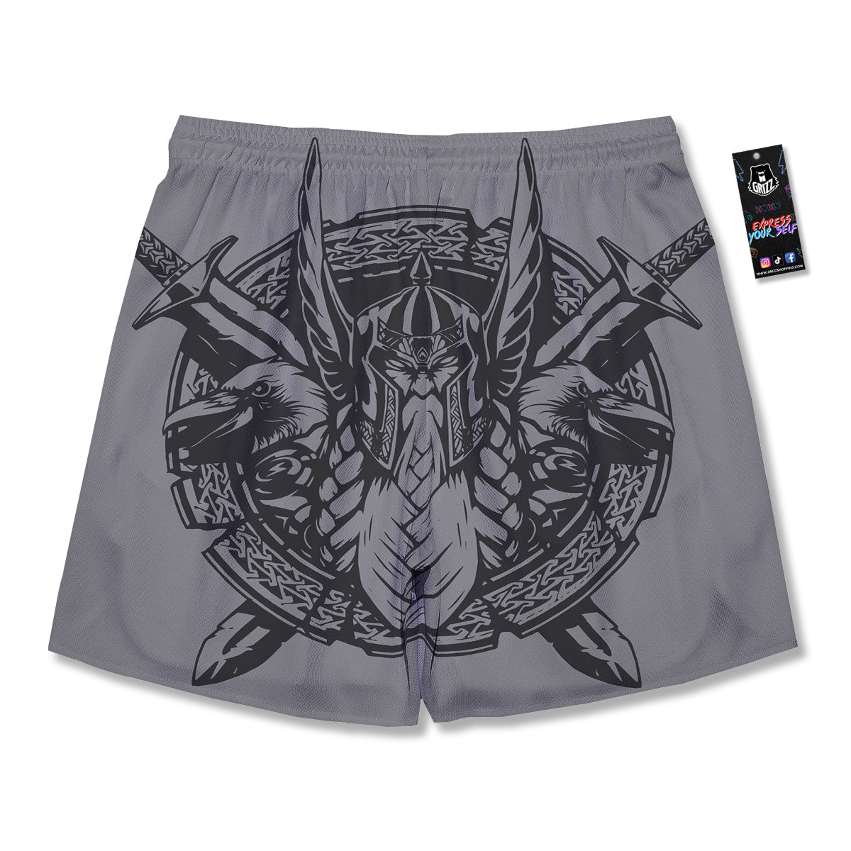 God Odin Grey Color Print Men's Running Shorts-grizzshop