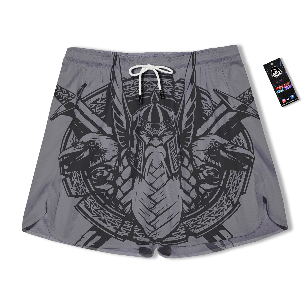 God Odin Grey Color Print Men's Running Shorts-grizzshop