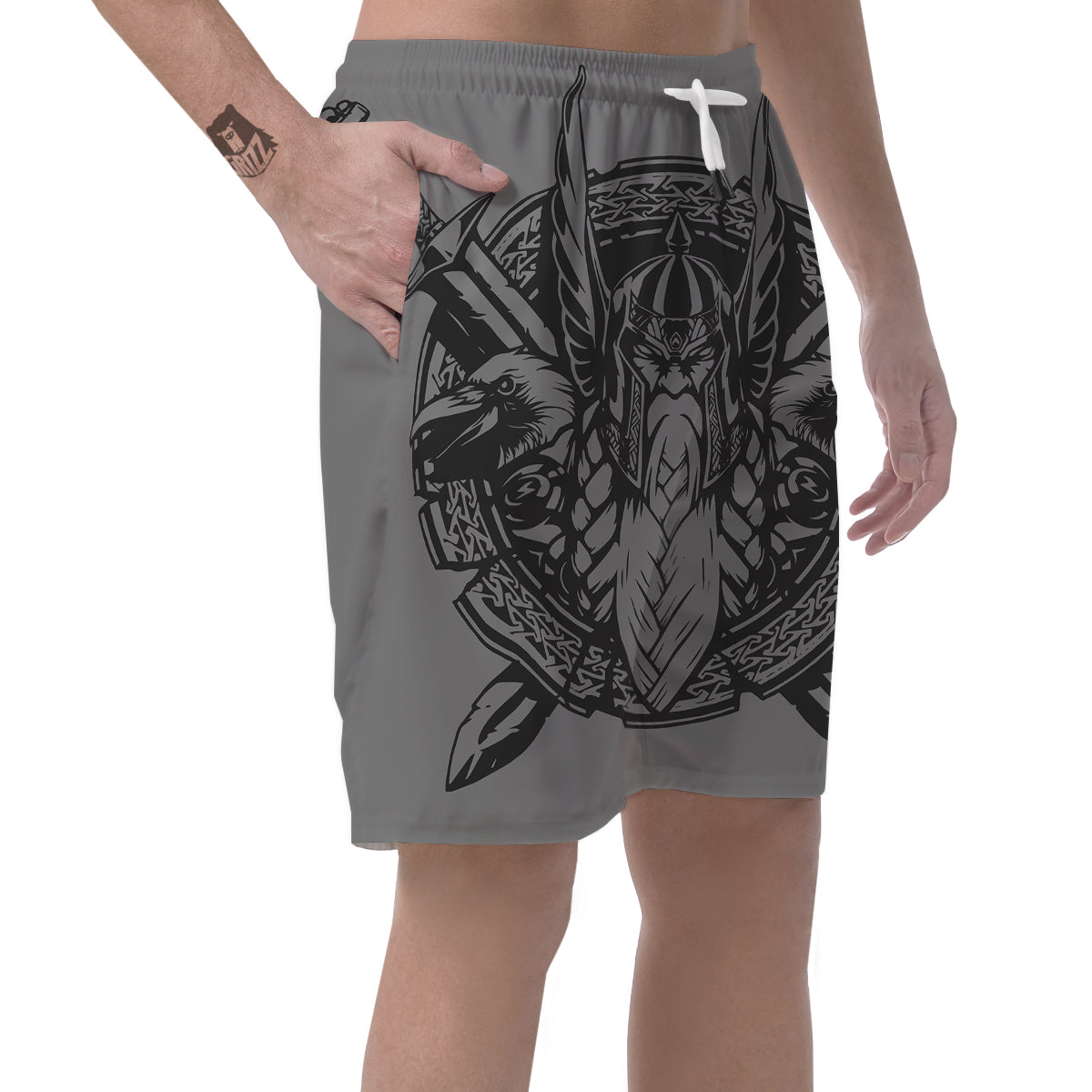 God Odin Grey Color Print Men's Shorts-grizzshop