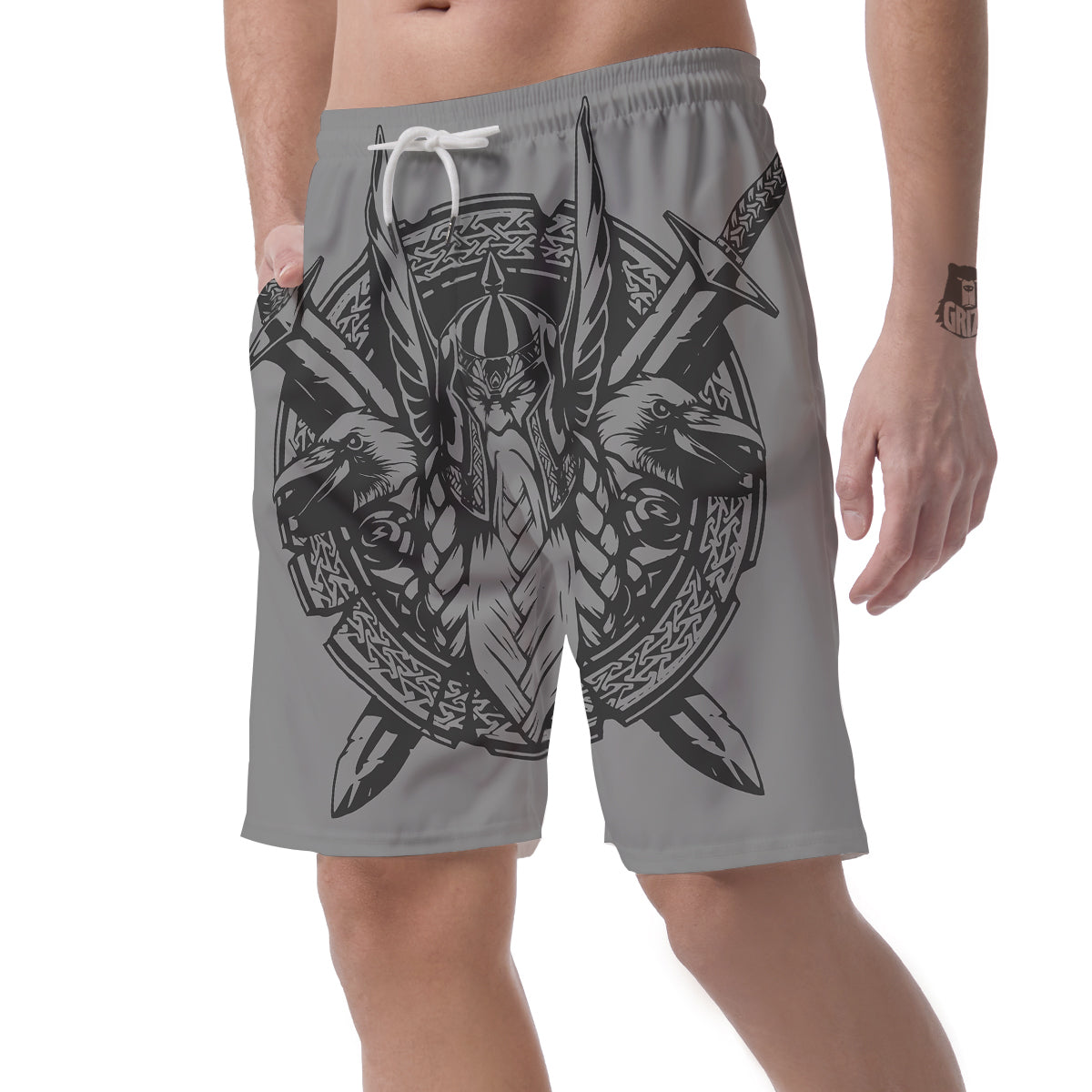 God Odin Grey Color Print Men's Shorts-grizzshop