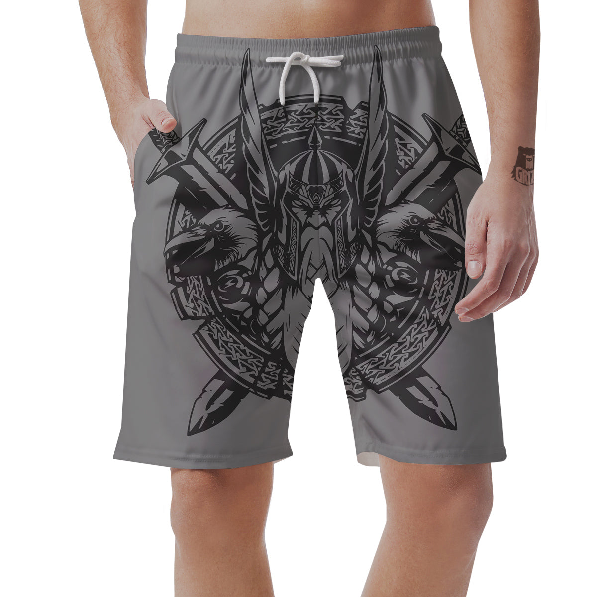 God Odin Grey Color Print Men's Shorts-grizzshop