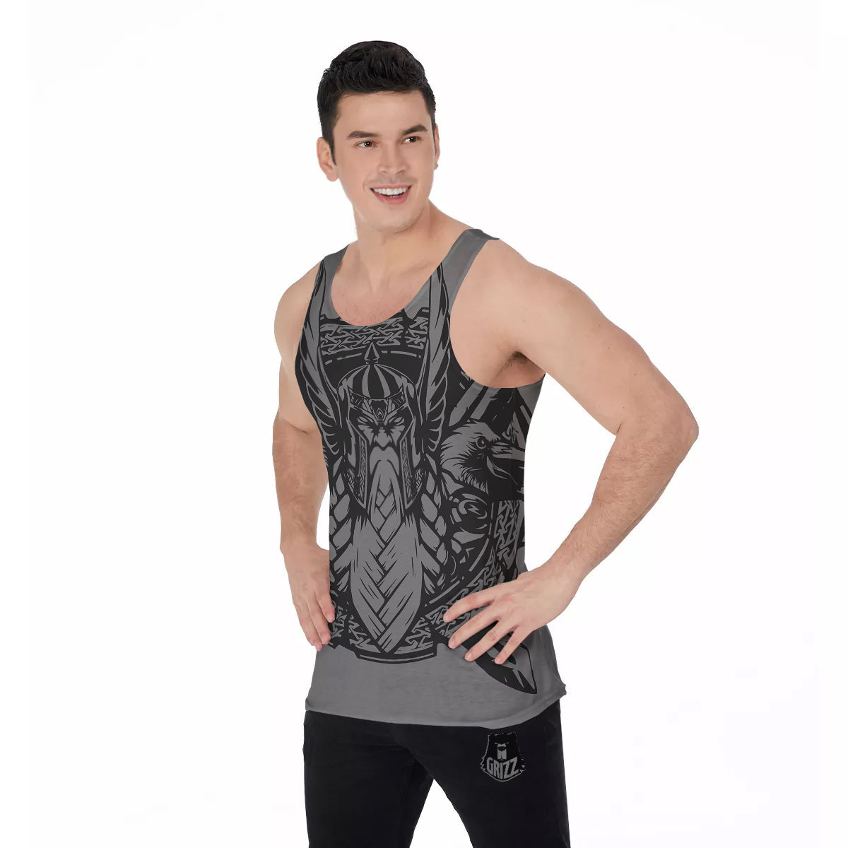 God Odin Grey Color Print Men's Tank Top-grizzshop