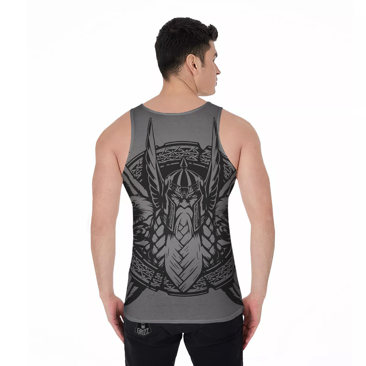 God Odin Grey Color Print Men's Tank Top-grizzshop