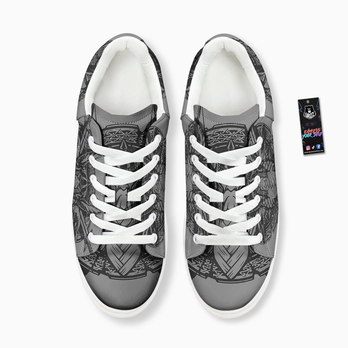 God Odin Grey Color Print Platform Shoes-grizzshop