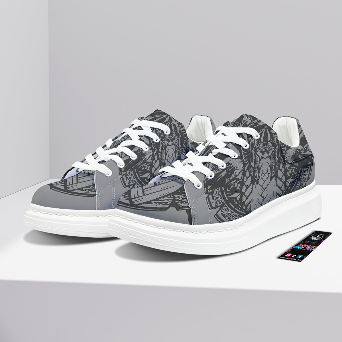 God Odin Grey Color Print Platform Shoes-grizzshop