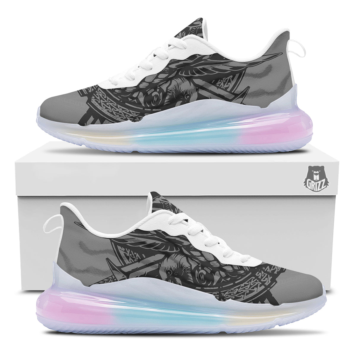 God Odin Grey Color Print Running Sneakers-grizzshop