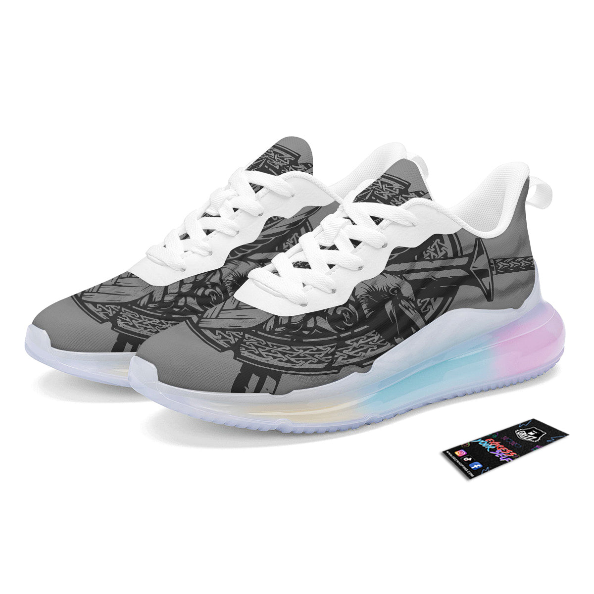 God Odin Grey Color Print Running Sneakers-grizzshop