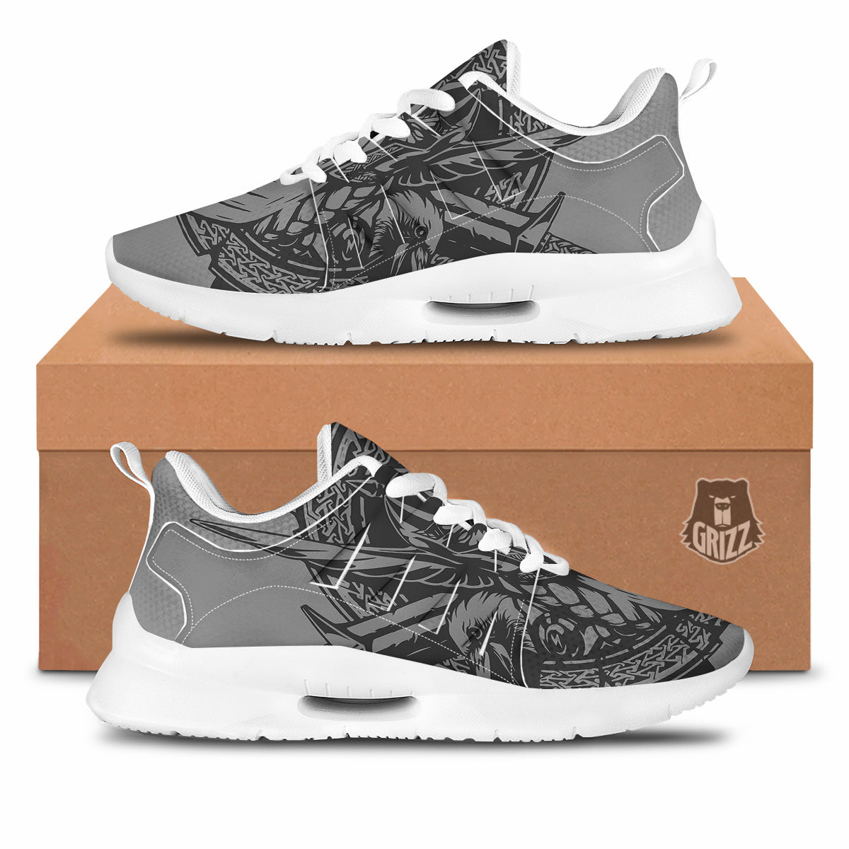 God Odin Grey Color Print Tennis Shoes-grizzshop