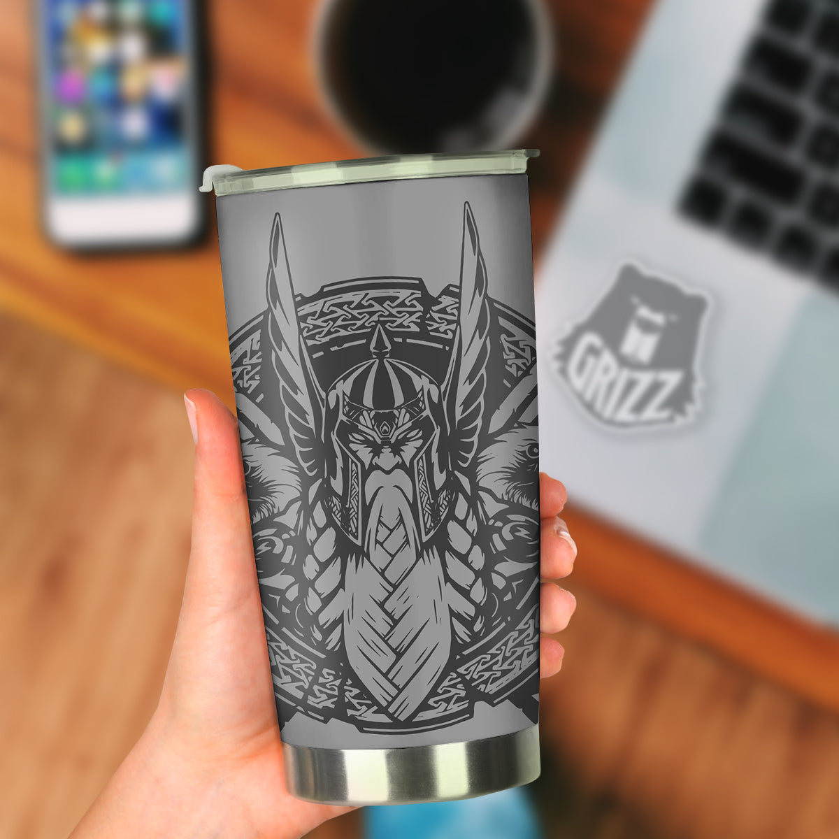 God Odin Grey Color Print Tumbler-grizzshop