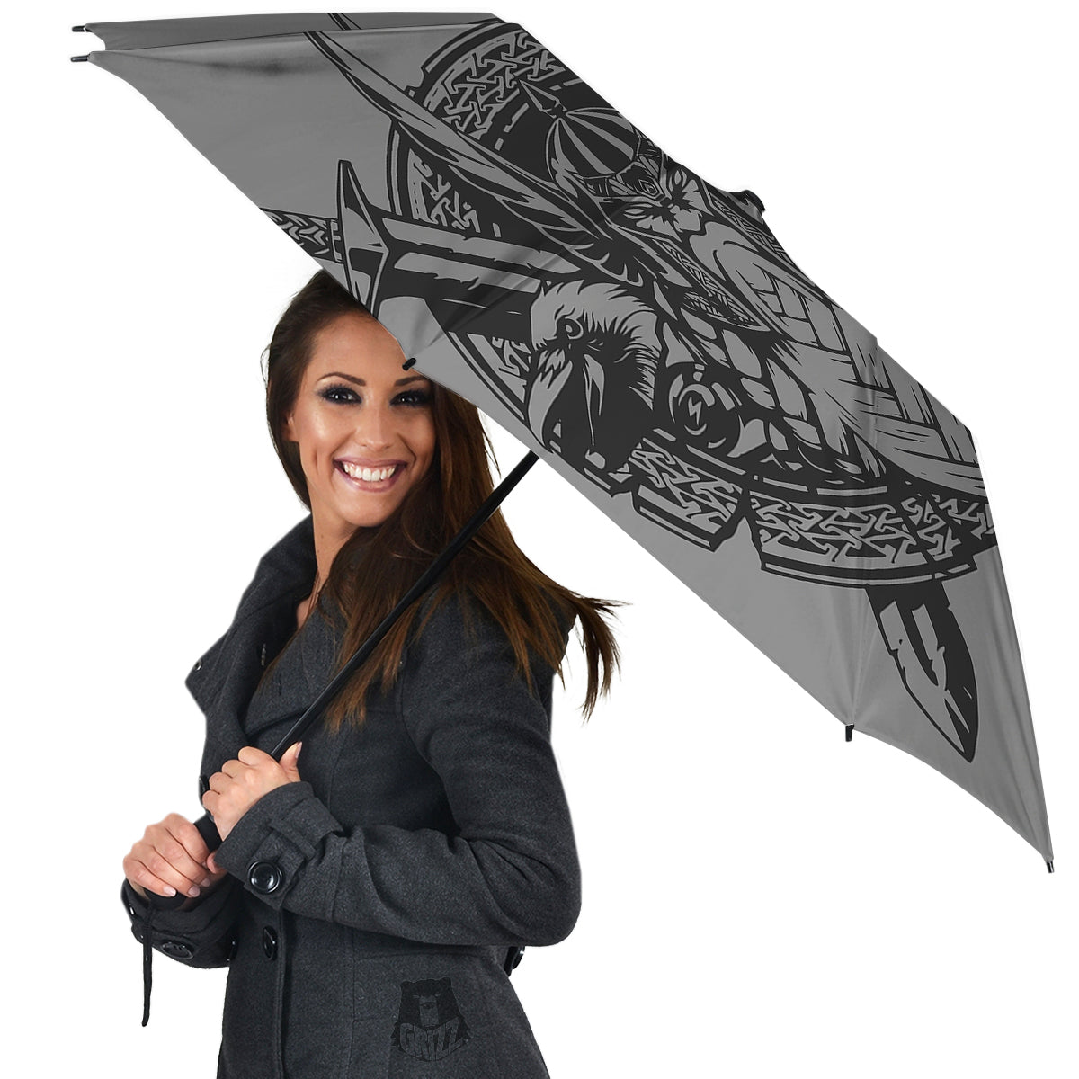 God Odin Grey Color Print Umbrella-grizzshop