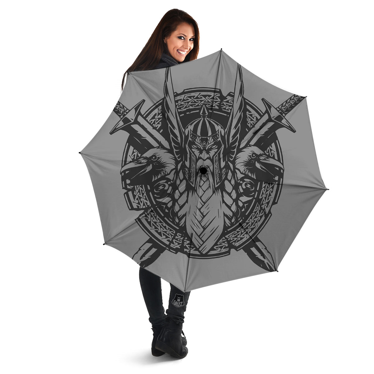 God Odin Grey Color Print Umbrella-grizzshop