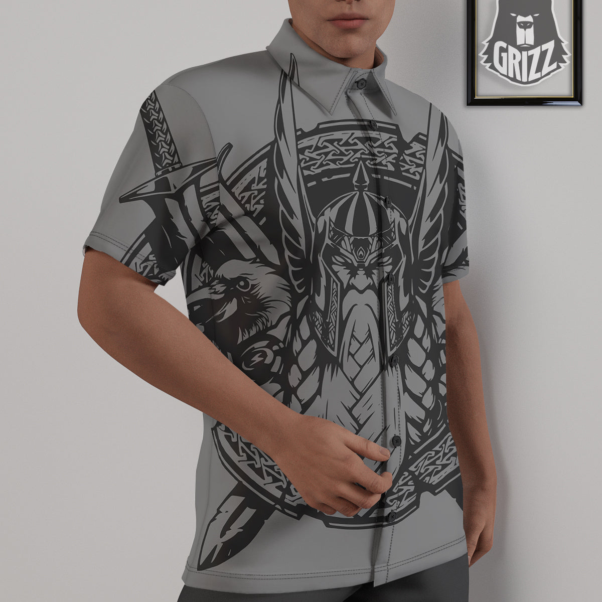 God Odin Grey Color Print Untucked Shirts-grizzshop