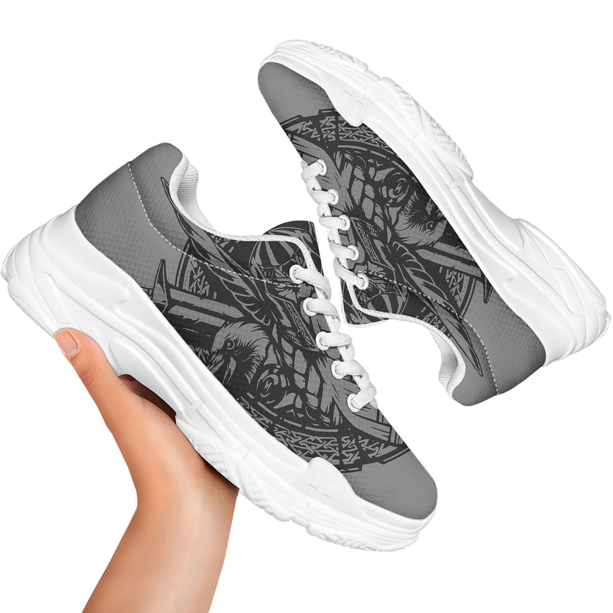God Odin Grey Color Print White Chunky Shoes-grizzshop