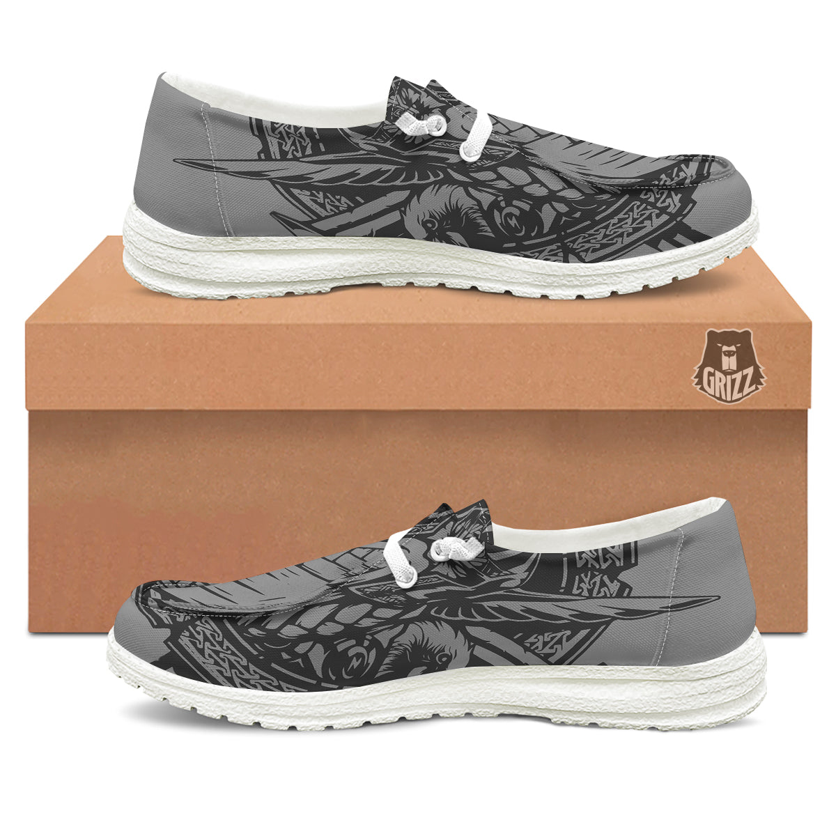 God Odin Grey Color Print White Loafers-grizzshop