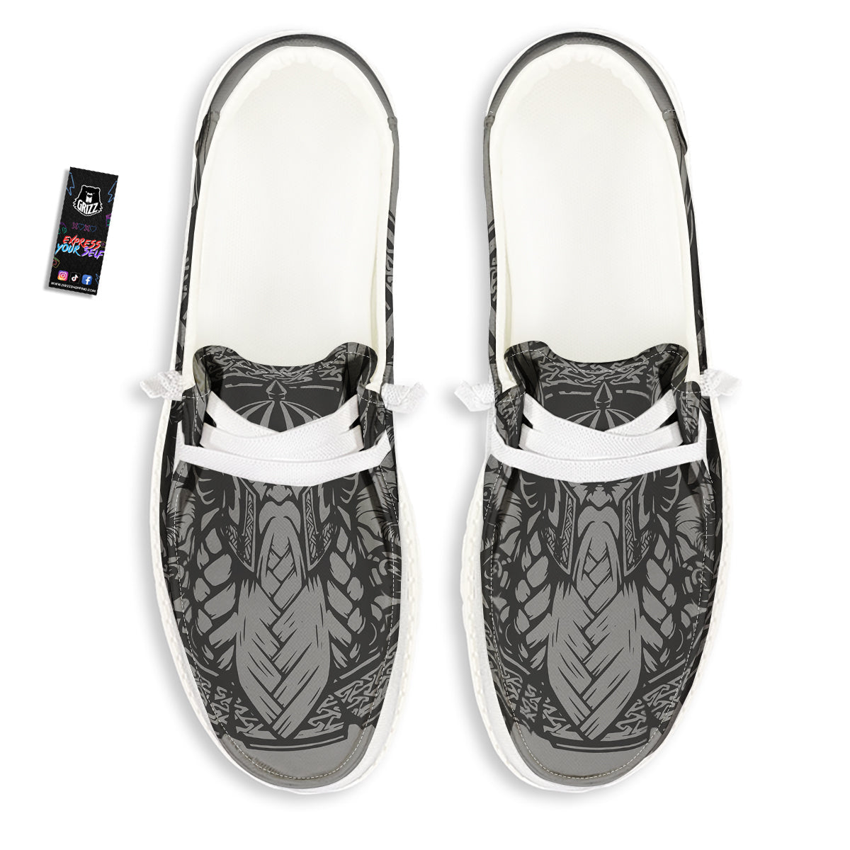 God Odin Grey Color Print White Loafers-grizzshop