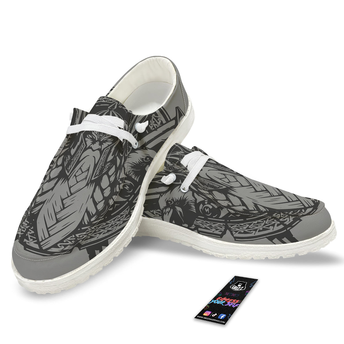 God Odin Grey Color Print White Loafers-grizzshop