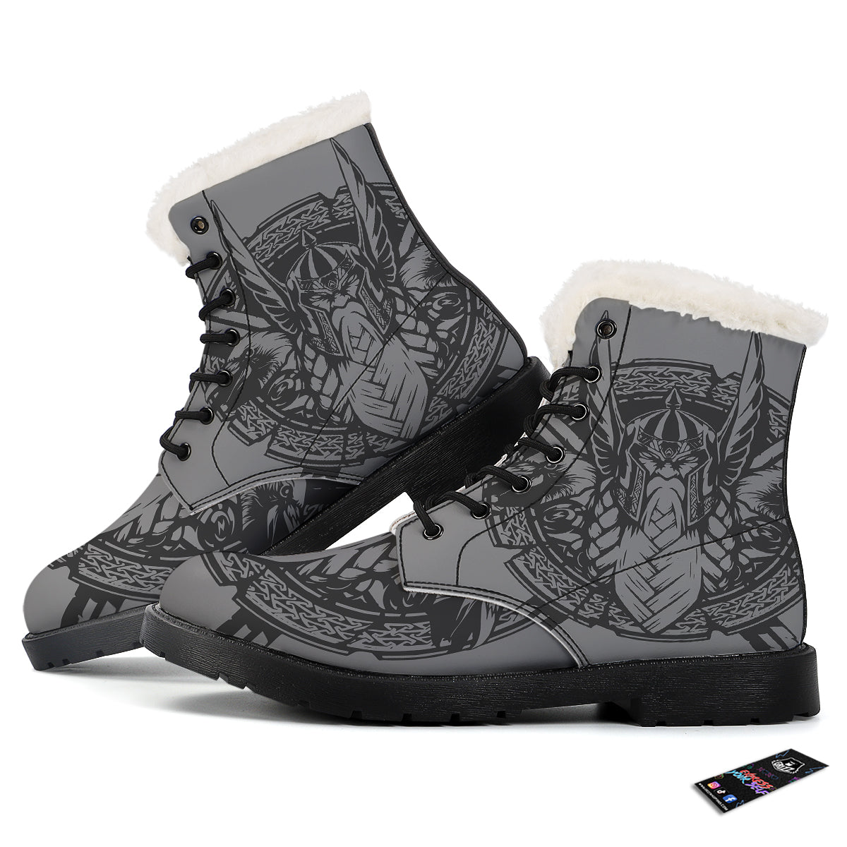 God Odin Grey Color Print Winter Boots-grizzshop