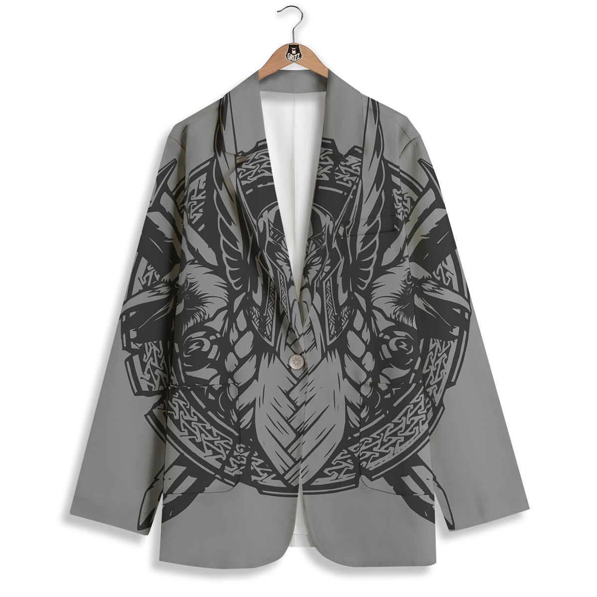 God Odin Grey Color Print Women's Blazer-grizzshop