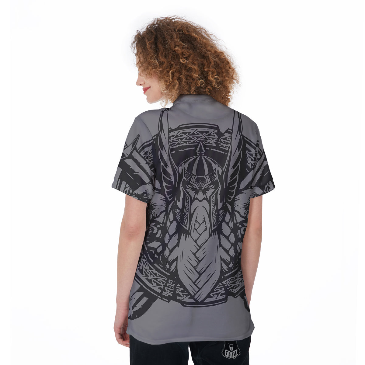 God Odin Grey Color Print Women's Golf Shirts-grizzshop