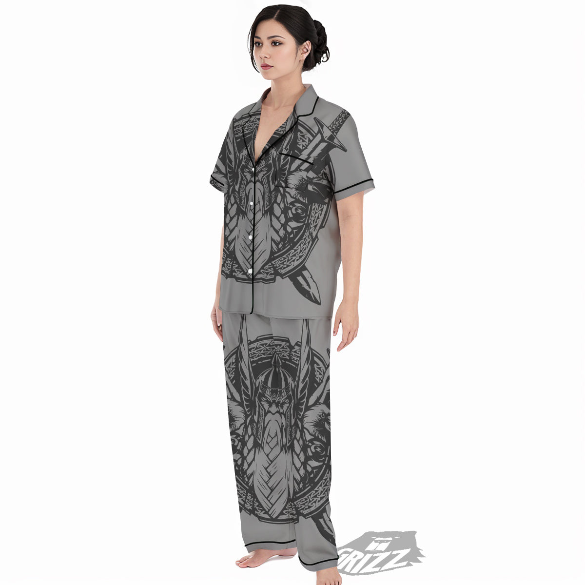 God Odin Grey Color Print Women's Pajamas Set-grizzshop