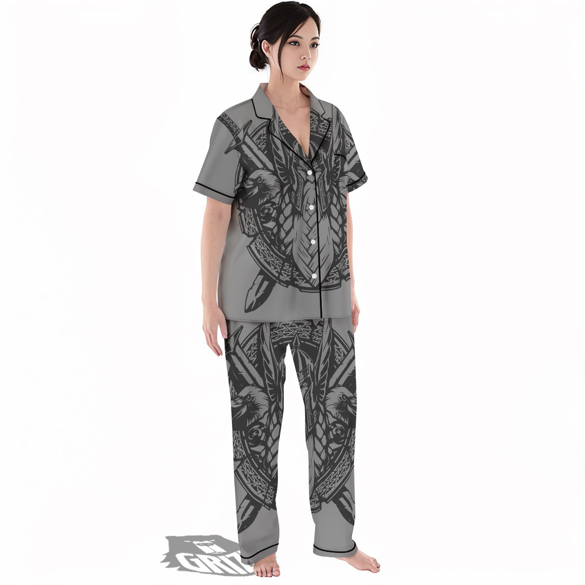 God Odin Grey Color Print Women's Pajamas Set-grizzshop