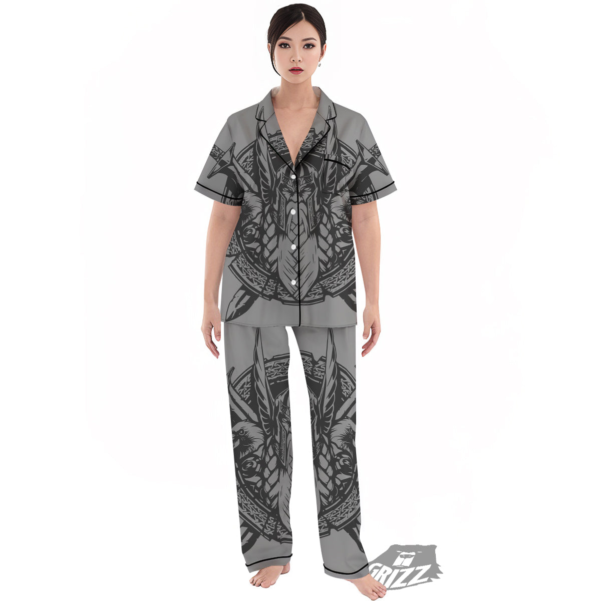 God Odin Grey Color Print Women's Pajamas Set-grizzshop
