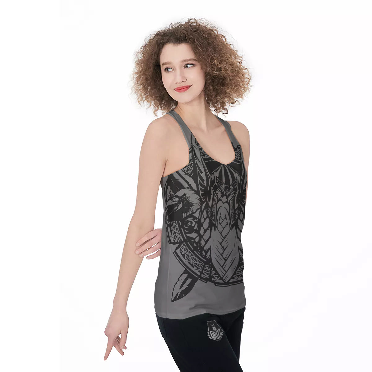 God Odin Grey Color Print Women's Racerback Tank Top-grizzshop