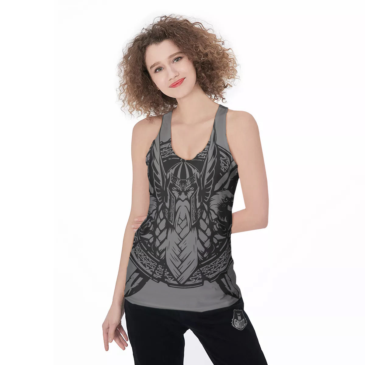 God Odin Grey Color Print Women's Racerback Tank Top-grizzshop
