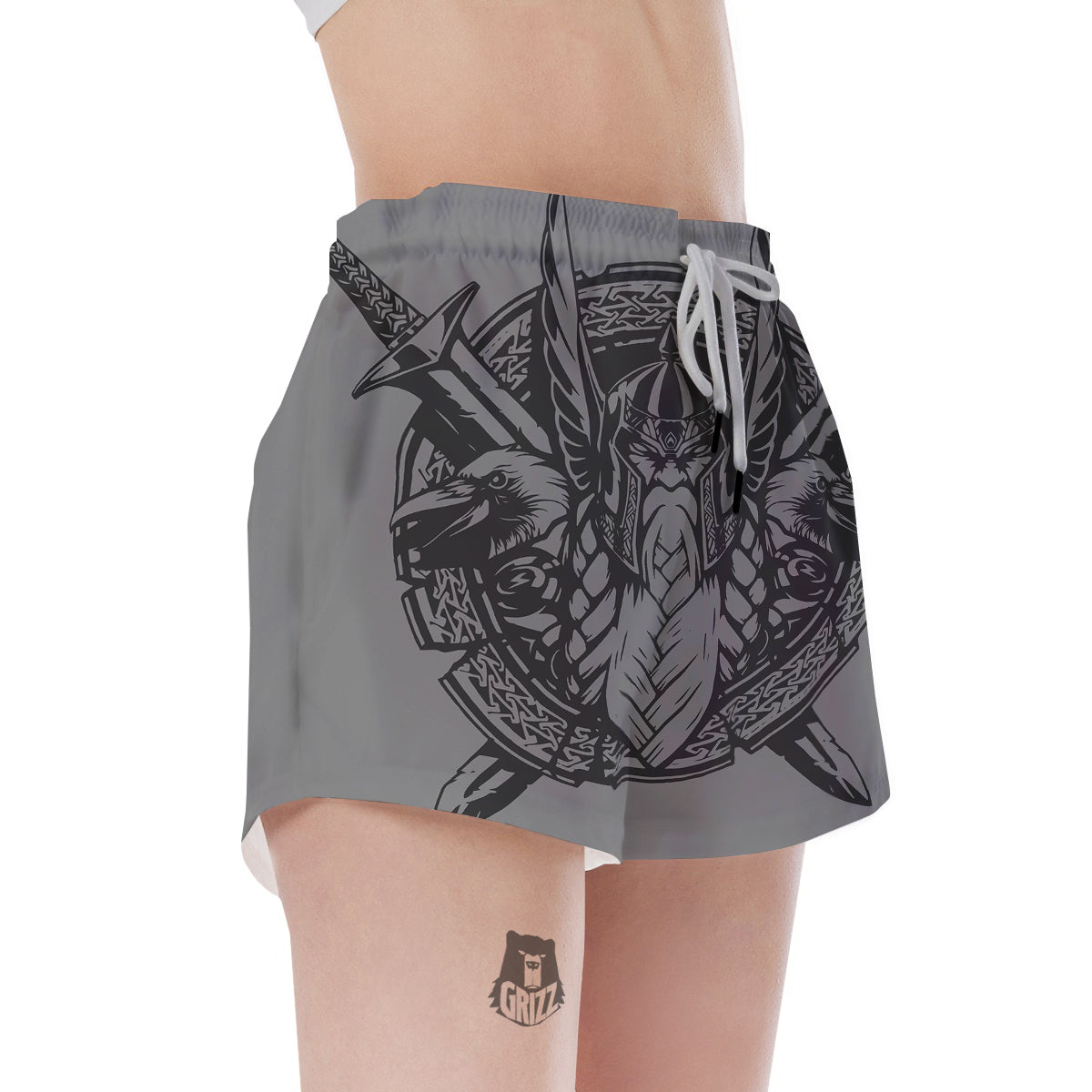 God Odin Grey Color Print Women's Shorts-grizzshop