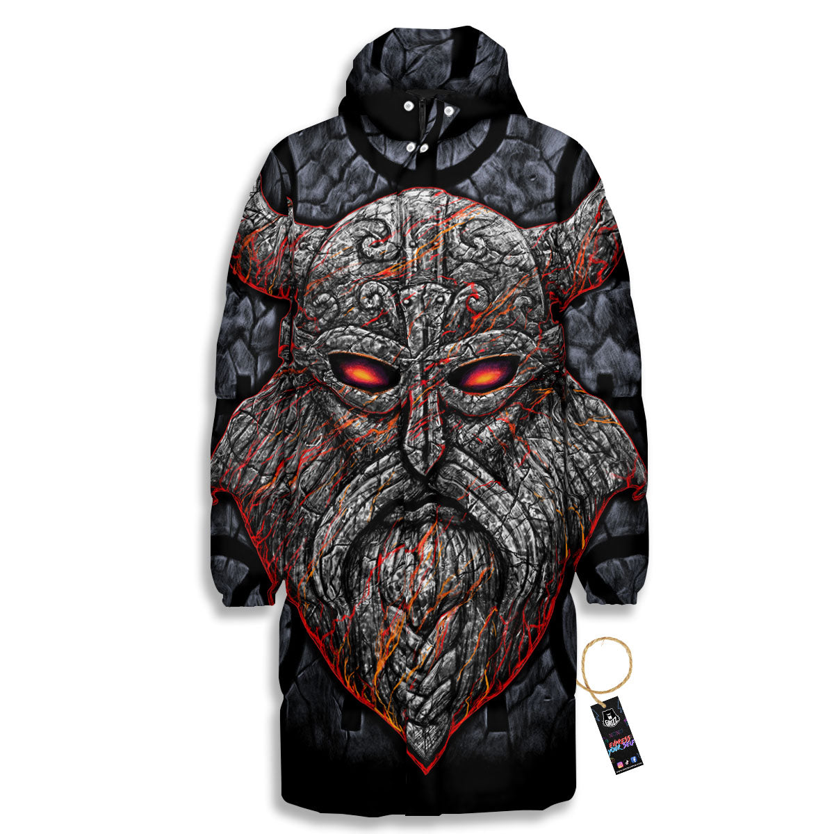God Odin Ancient Viking Norse Print Long Down Jacket