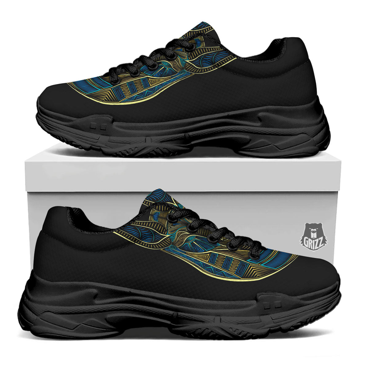 Gods Ancient Egyptian Print Black Chunky Shoes-grizzshop